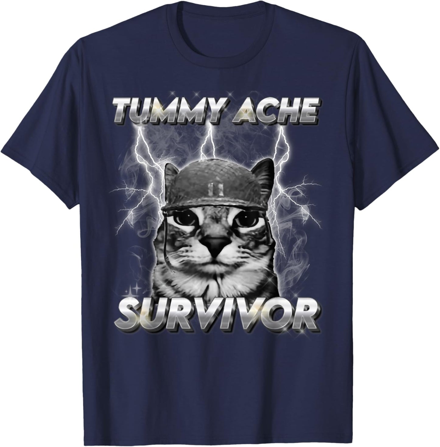 Funny Cat Meme I Survived Today's Tummy Ache T-Shirt - T-Shirt | Navy