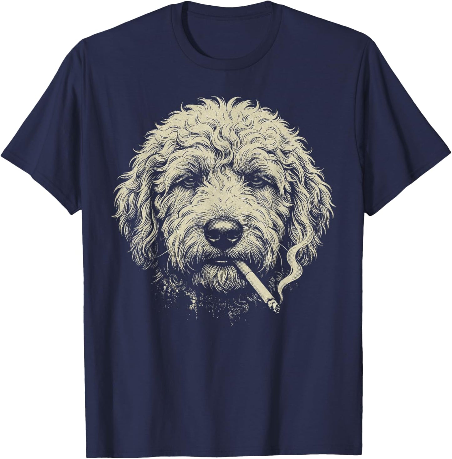 Funny Golden Doodle Smoking Cigarette Meme Vintage Graphic T-Shirt - T-Shirt | Navy