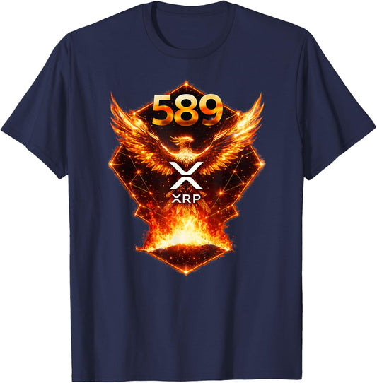 XRP 589 Phoenix Rising Cryptocurrency HODL Moon T-Shirt - T-Shirt | Navy