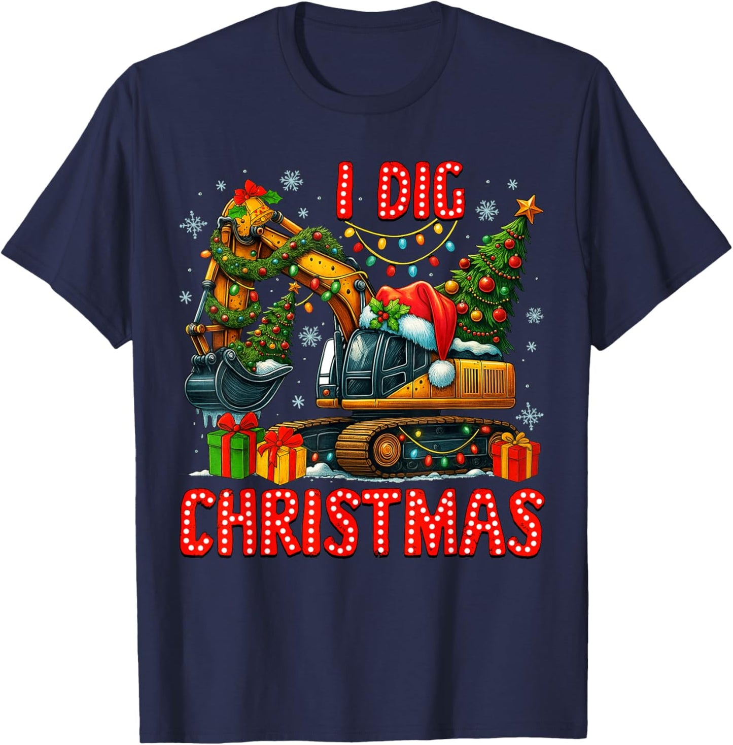 I Dig Christmas Excavator Xmas Santa Toddlers Boys Kids T-Shirt - T-Shirt | Navy
