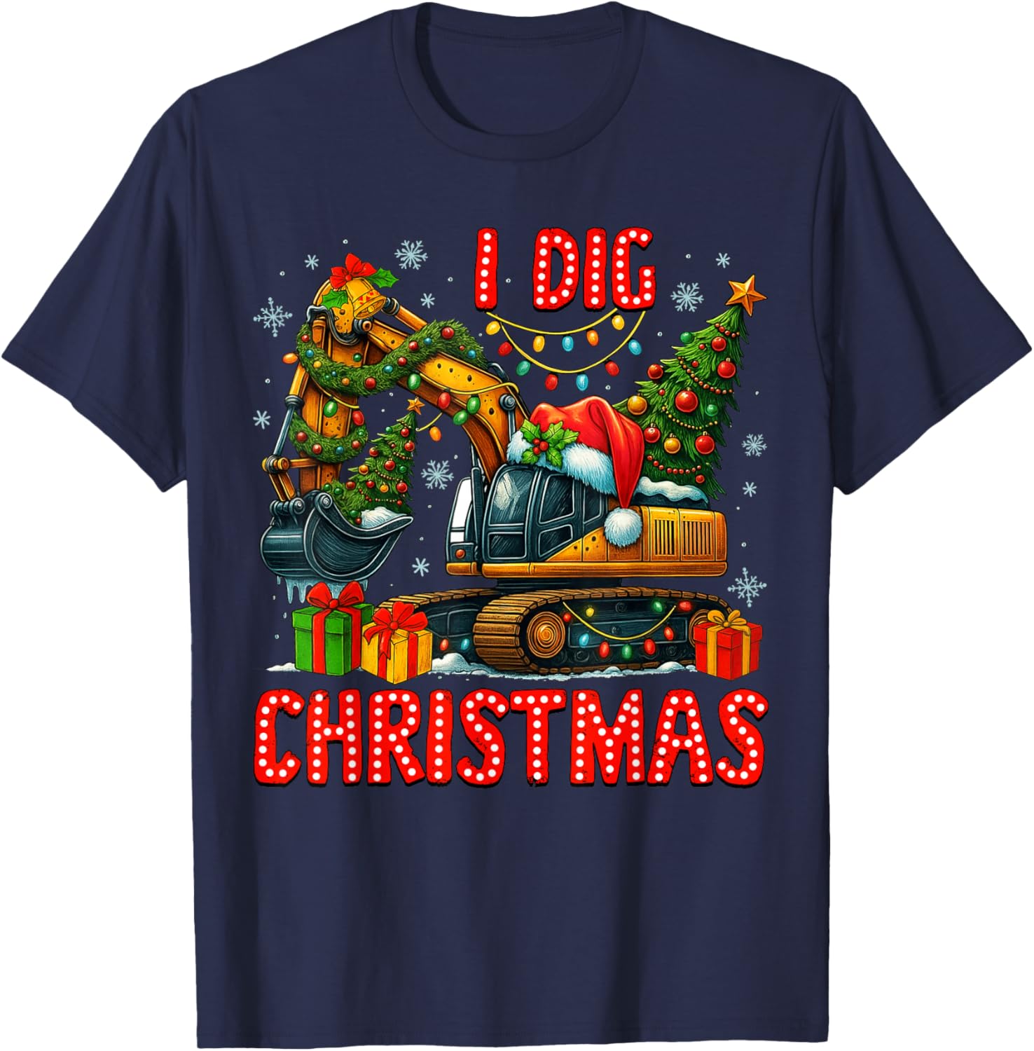 I Dig Christmas Excavator Xmas Santa Toddlers Boys Kids T-Shirt - T-Shirt | Navy