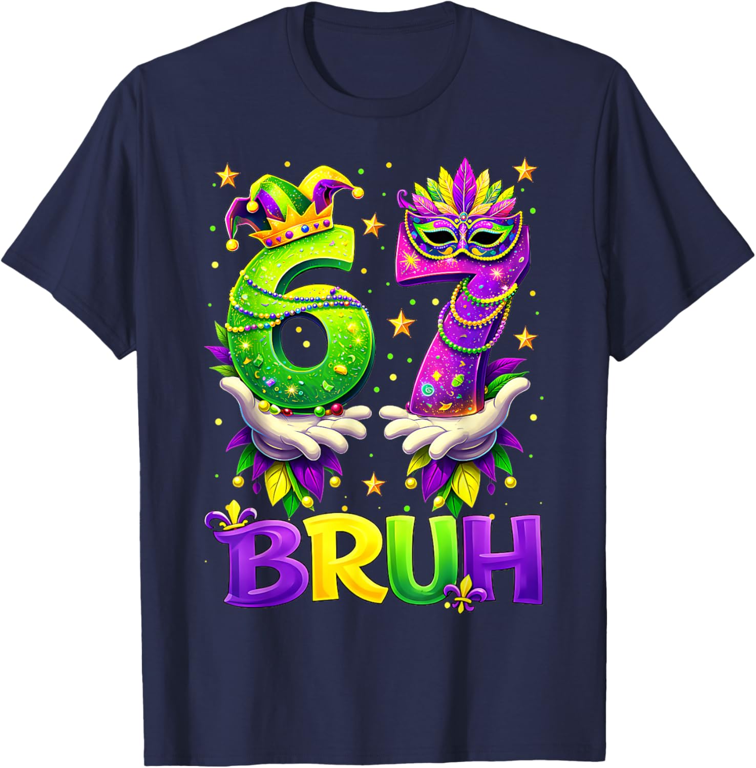 Bruh 67 Six Seven 6 7 Meme Funny Mardi Gras Boy Girl Kids T-Shirt - T-Shirt | Navy
