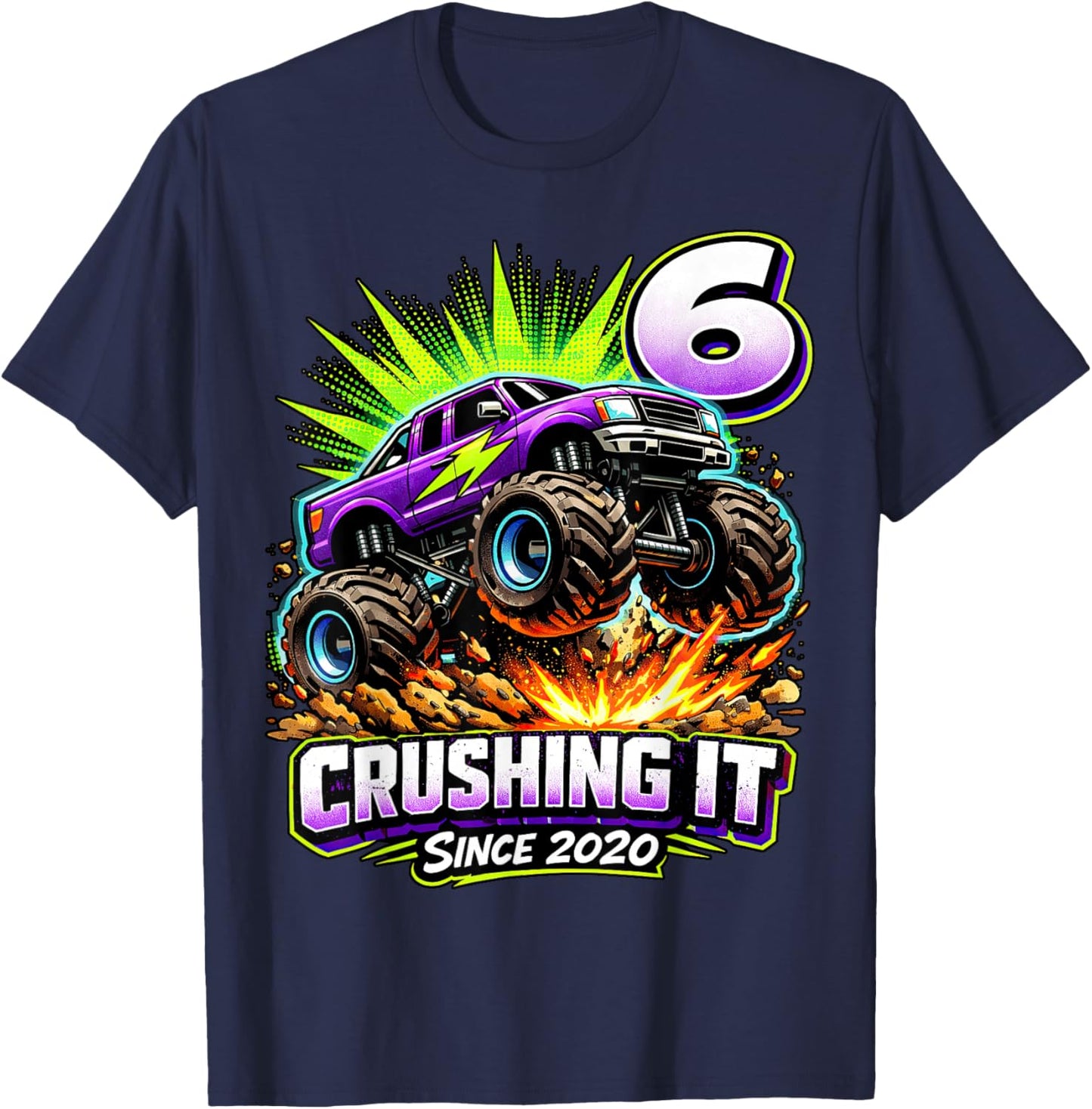 Birthday Monster Truck 6 Year Old Boys 6th Party Born 2020 T-Shirt - T-Shirt | Navy