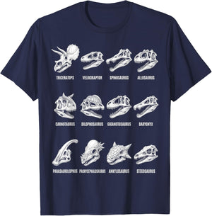 Dinosaur Skull Types Paleontology Fossil Anatomy Chart T-Shirt - T-Shirt | Navy