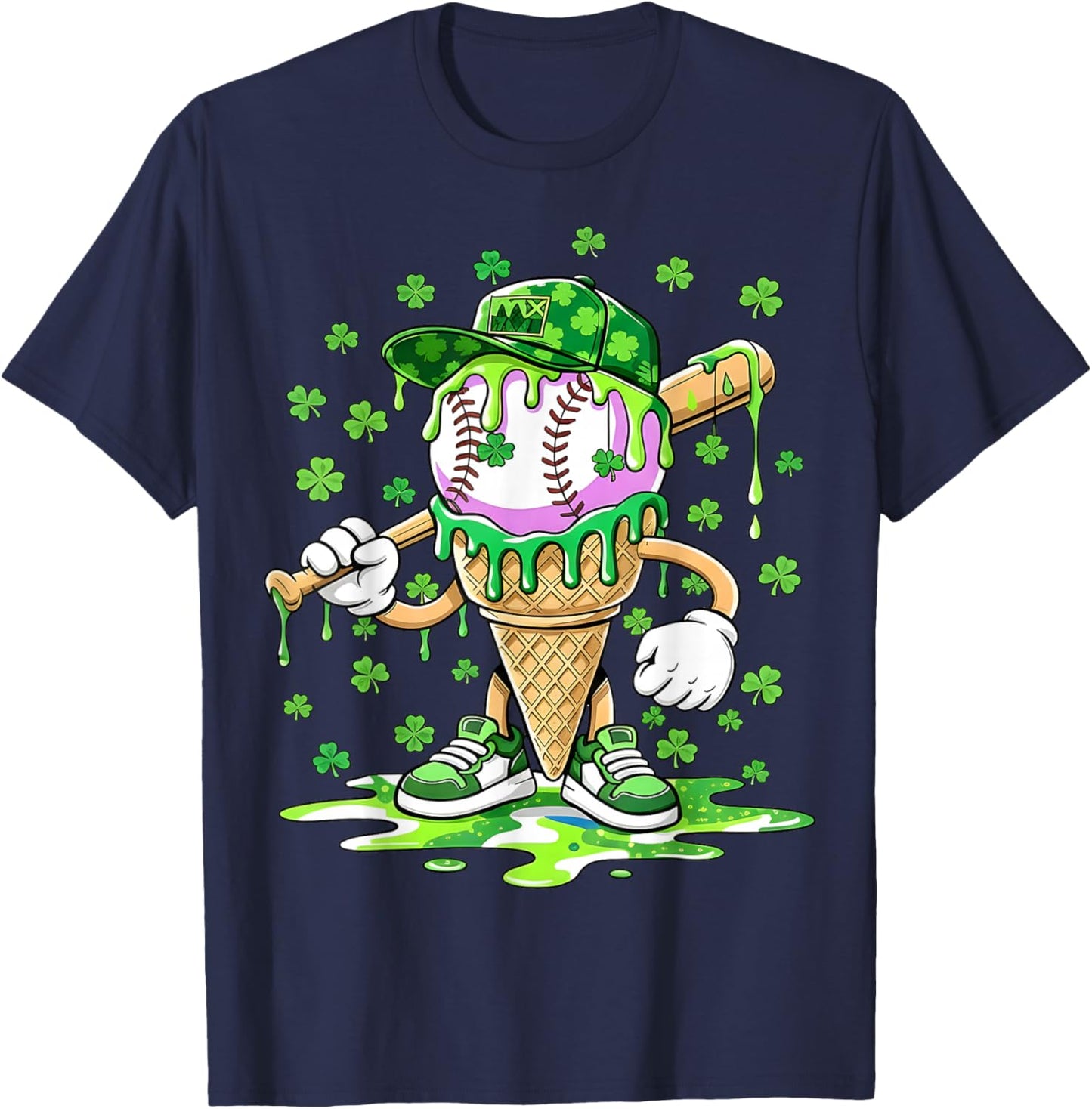 Kids Baseball Drip Ice Cream Apparel Boys St Patrick Day T-Shirt - T-Shirt | Navy