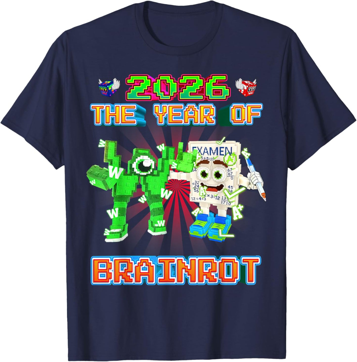 2026 The Year of W and Yess Examen Brainrots Boys Kids Teens T-Shirt - T-Shirt | Navy