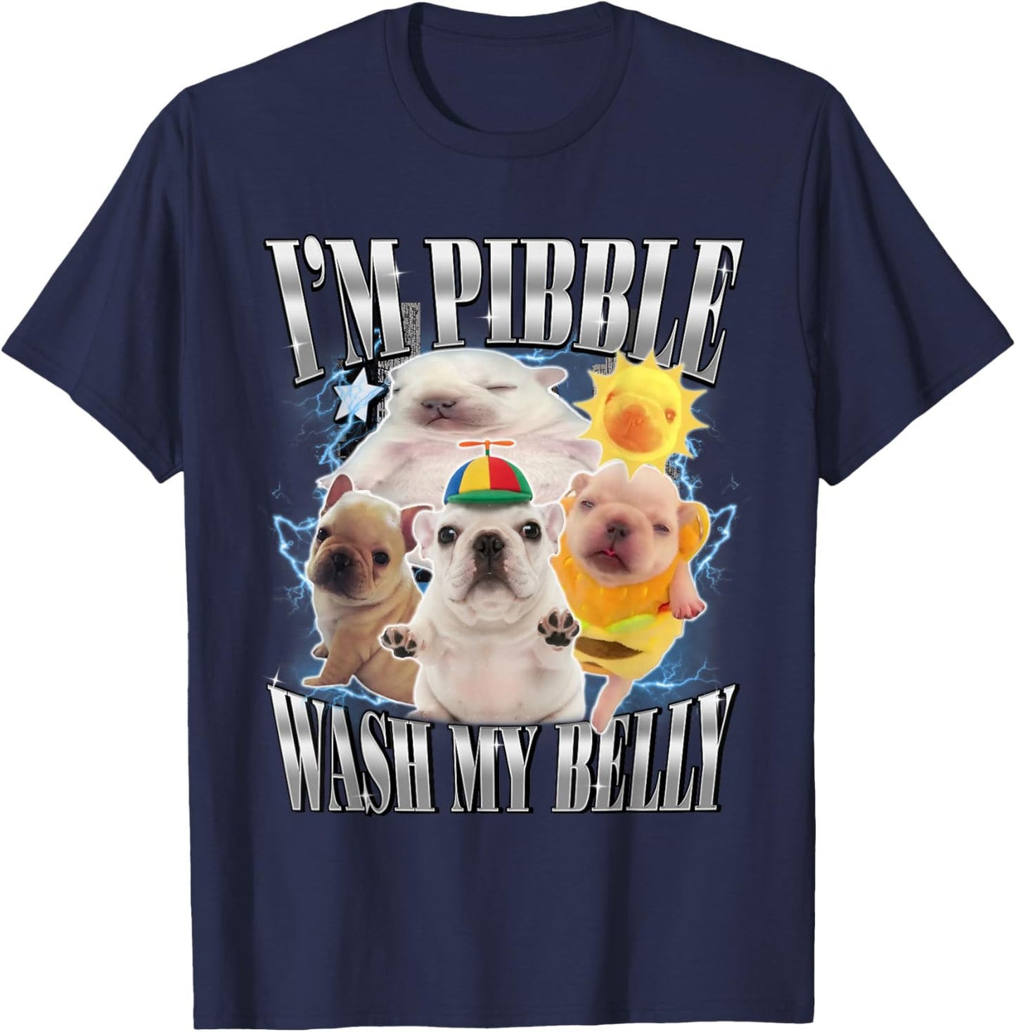 Funny Pibble Dog Meme Brainrot Wash My Belly T-Shirt - T-Shirt | Navy