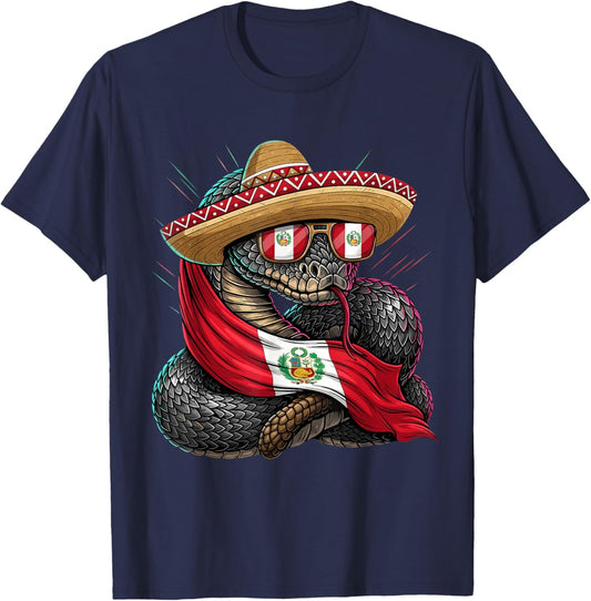 Peru Flag Snake Peruvian Roots Peruvian Flag Peruvian Pride T-Shirt - T-Shirt | Navy