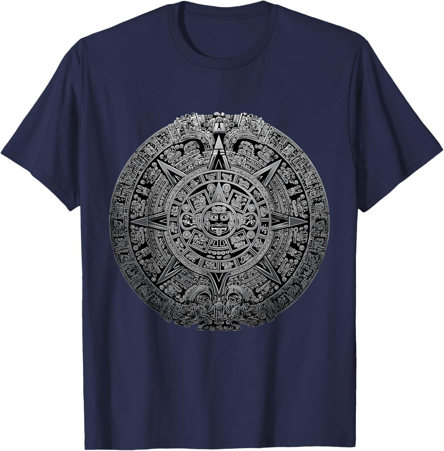 Mayan Calendar Maya Aztec Mexican Sun Stone Ancient Azteca T-Shirt - T-Shirt | Navy