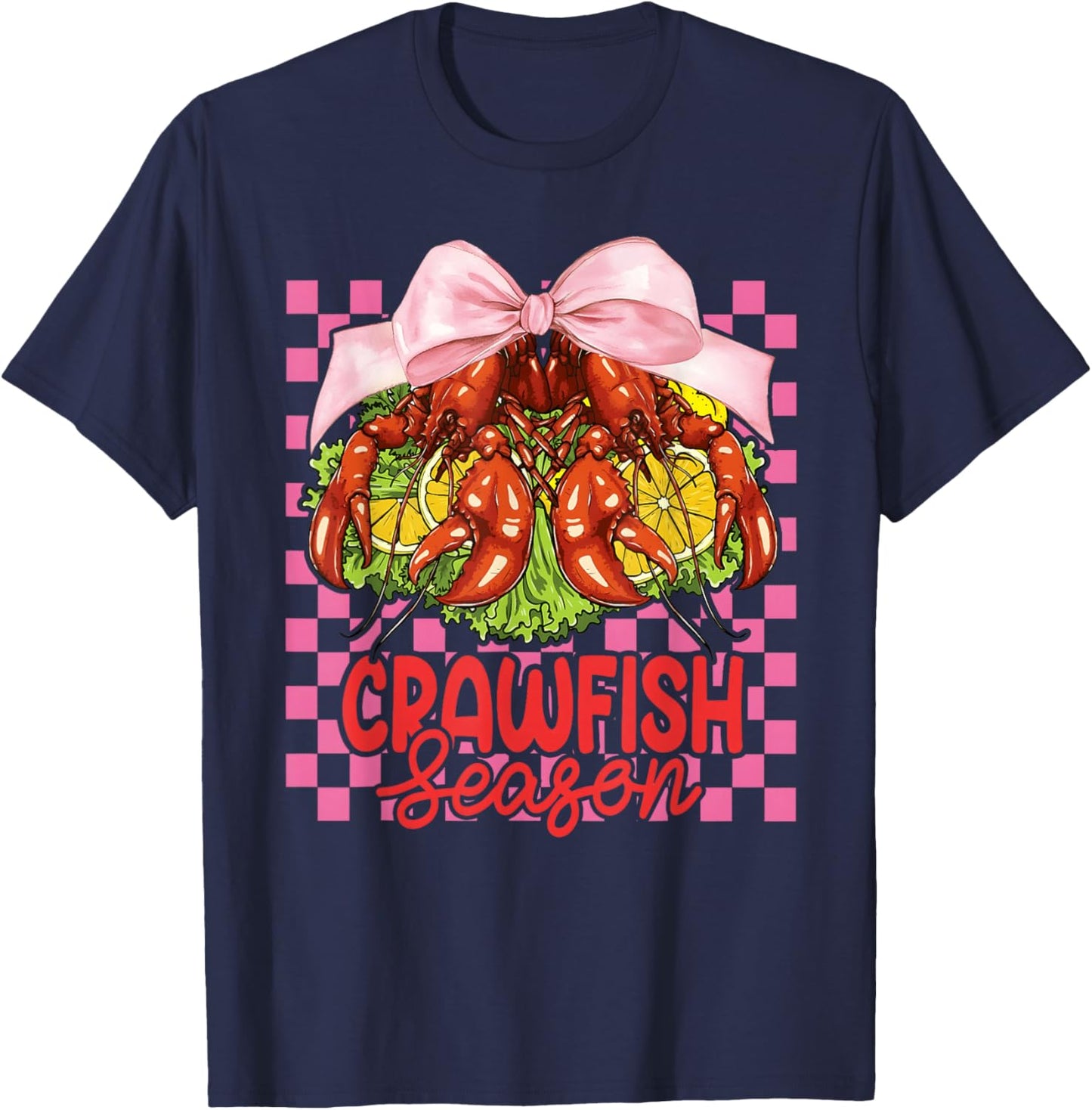 Mardi Gras Crawfish Season Coquette Bow Girl Women Kid T-Shirt - T-Shirt | Navy
