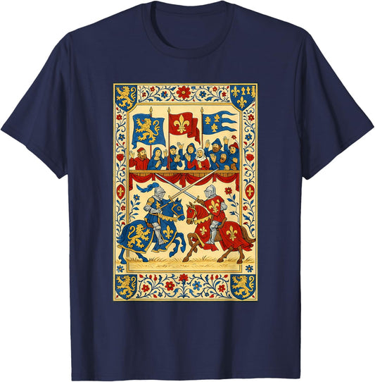 Castlecore Medieval Art Tapestry Style Knightcore Jousting T-Shirt - T-Shirt | Navy