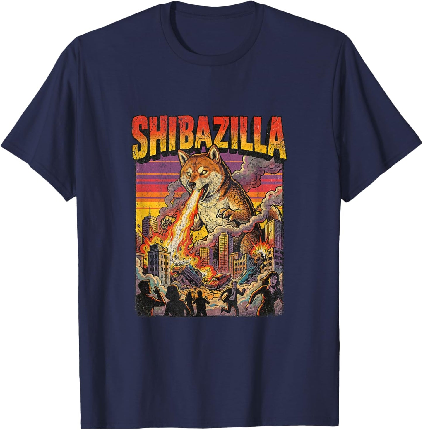 Shibazilla Giant Shiba Inu Monster Movie Dog Parody T-Shirt - T-Shirt | Navy