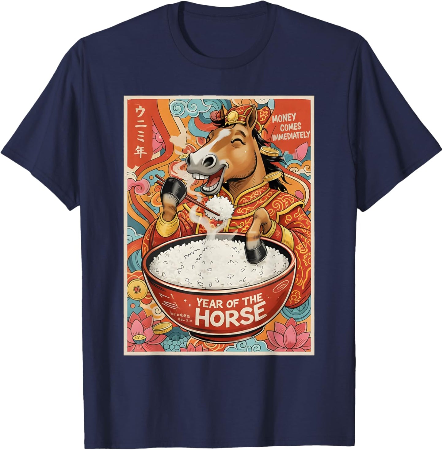 Zodiac Chinese New Year of The Horse 2026 Rice Men Women T-Shirt - T-Shirt | Navy
