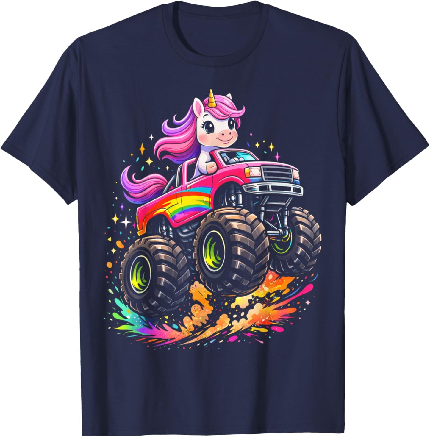 Monster Truck Unicorn Birthday Off Road Truck Youth Girls T-Shirt - T-Shirt | Navy