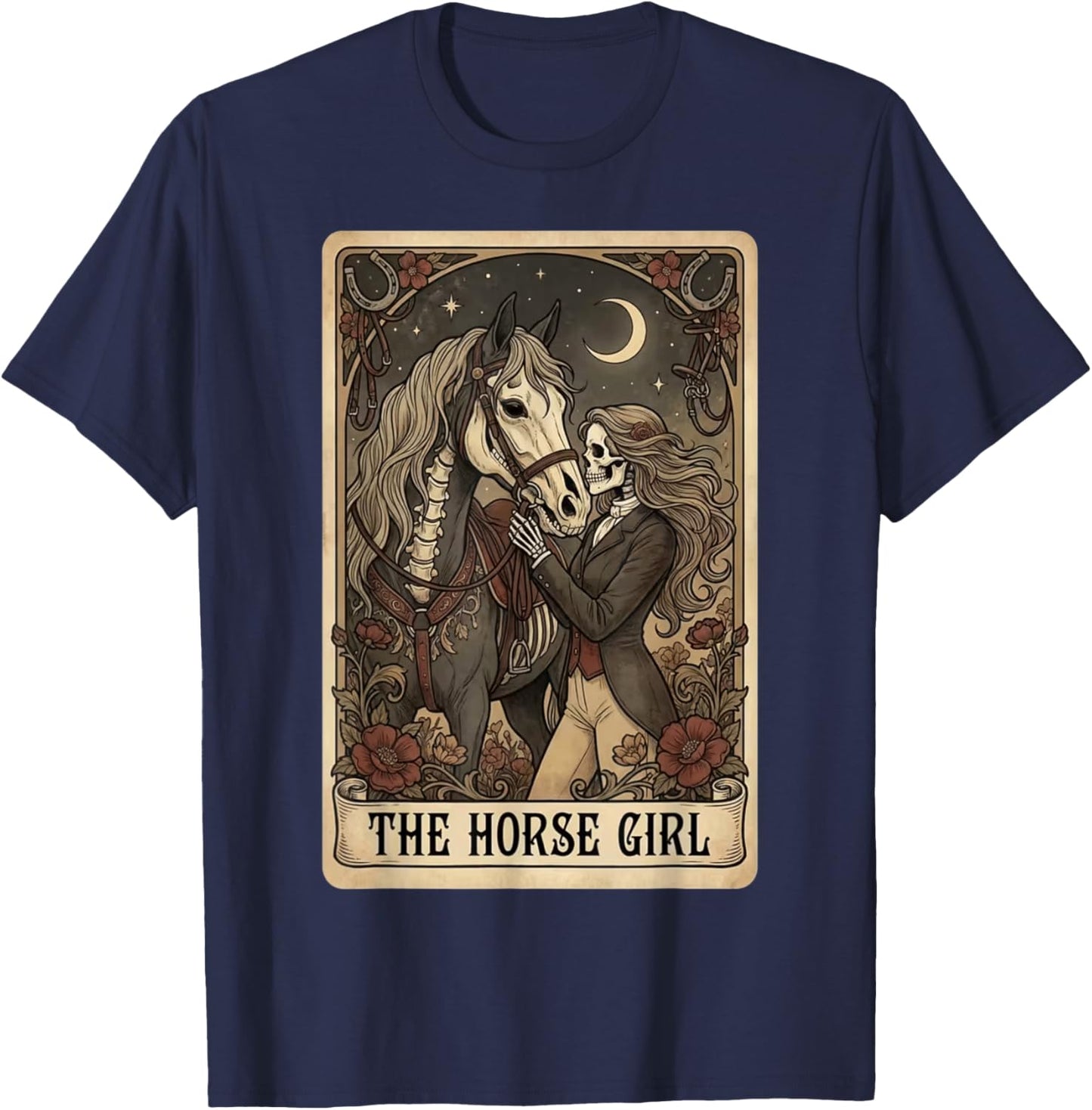 The Horse Girl Tarot Card Gothic Vintage Equestrian Art T-Shirt - T-Shirt | Navy