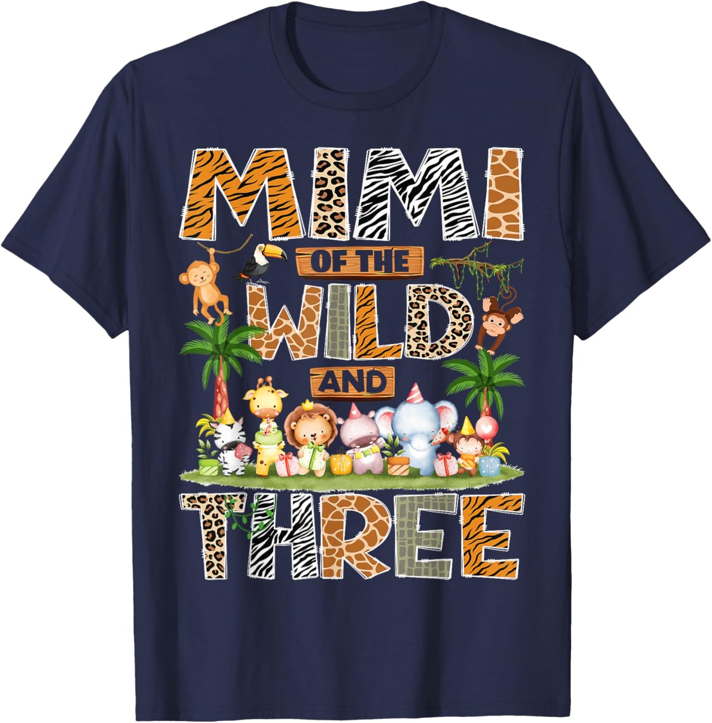 Mimi of The Wild & Three 3rd Birthday Boy Safari Jungle T-Shirt - T-Shirt | Navy