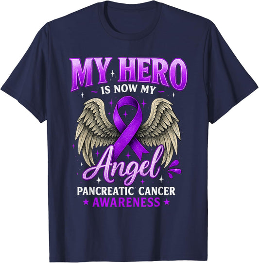 Pancreatic Cancer Awareness Memorial Ribbon Purple Support T-Shirt - T-Shirt | Navy