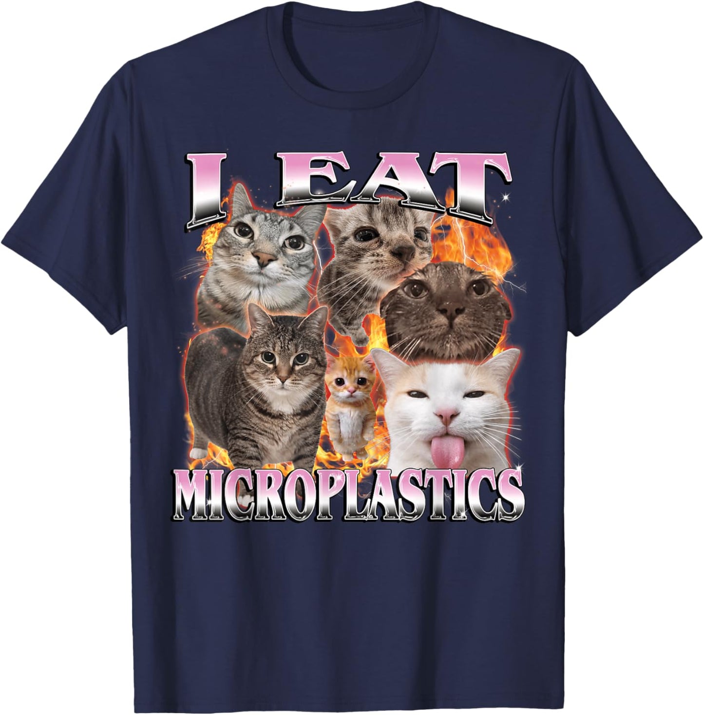 I Eat Microplastics Funny Cat Meme Bootleg Women T-Shirt - T-Shirt | Navy