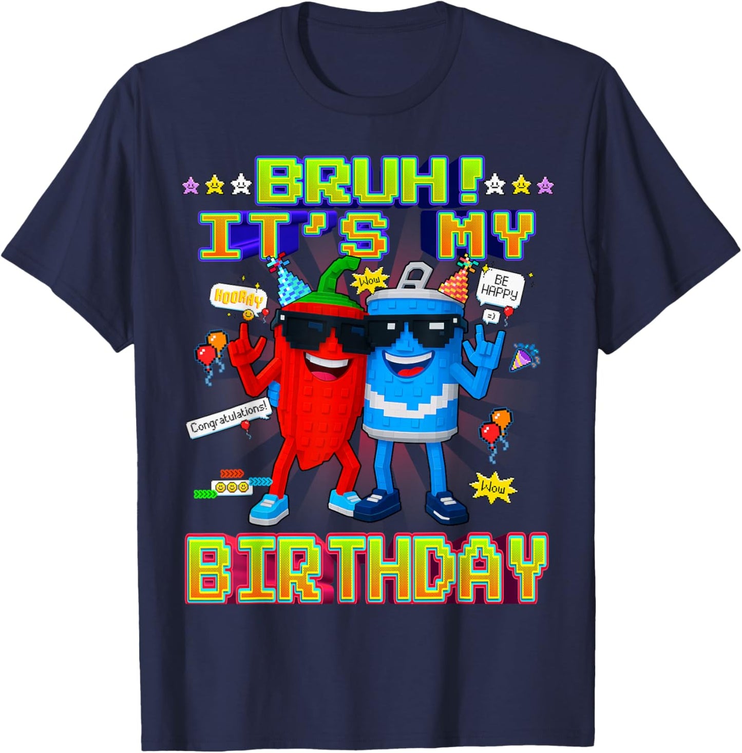 Bruh It's My Birthday Swaggy Bros Funny Brainrot for Kids T-Shirt - T-Shirt | Navy