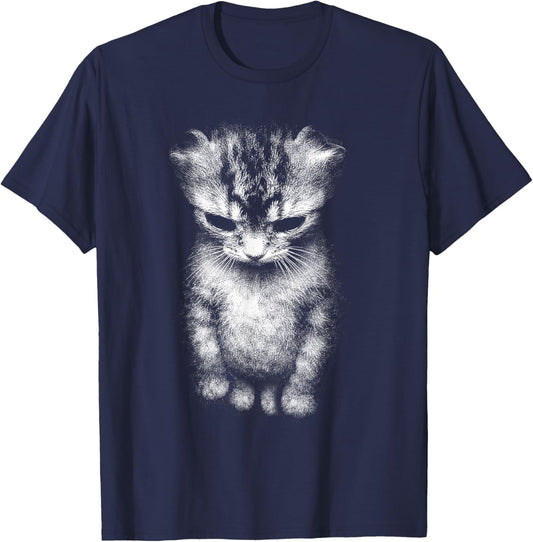 Funny Sad Crying Kitten Cat Meme Y2K Funny Silly Cat T-Shirt - T-Shirt | Navy