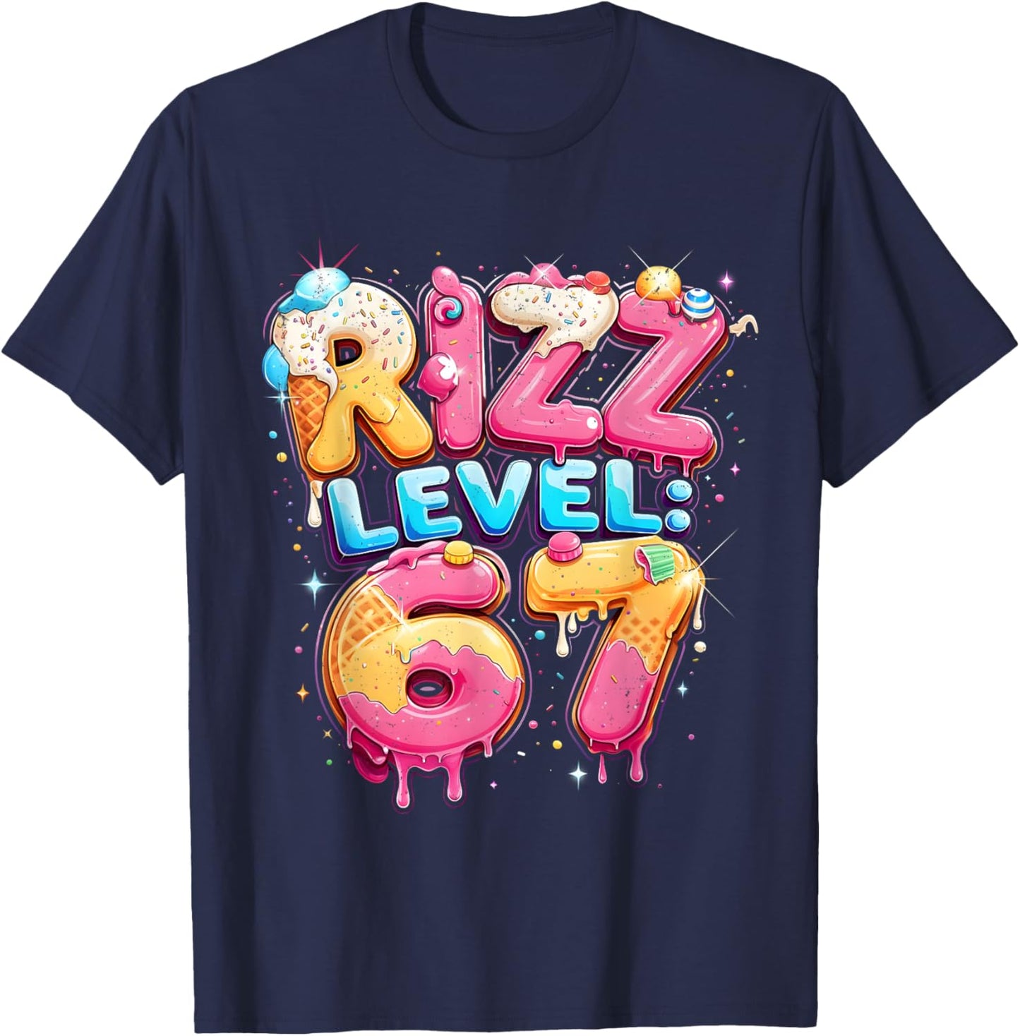67 Ice Cream Drip Cool Meme Six Seven Gen Alpha Slang T-Shirt - T-Shirt | Navy