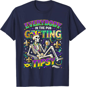 Mardi Gras Party Drinking Squad Skeleton Humor T-Shirt - T-Shirt | Navy