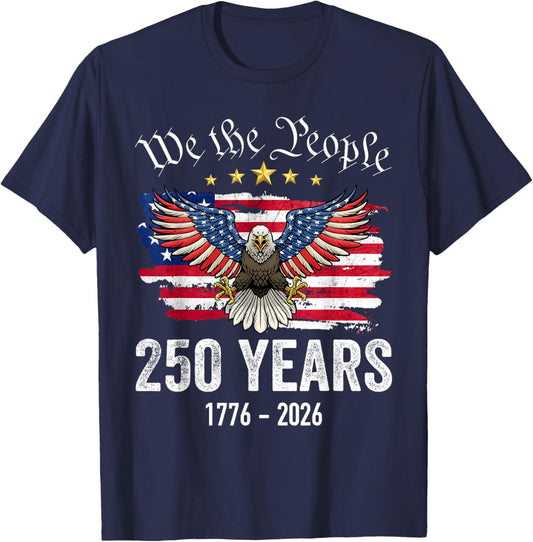 250 Years of Freedom 1776 2026 Patriotic Bald Eagle USA Flag T-Shirt - T-Shirt | Navy