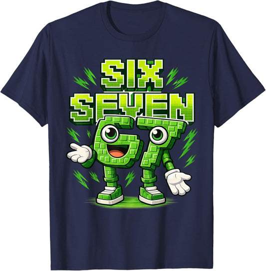 I was 6 Now I'm Six 7 Seven Years Brainrot Birthday T-Shirt - T-Shirt | Navy