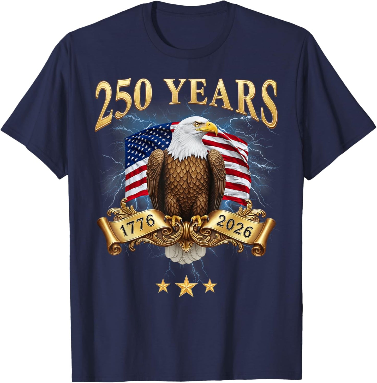 Eagle and Flag 250 Years 1776-2026 250th Birthday Bootleg T-Shirt - T-Shirt | Navy