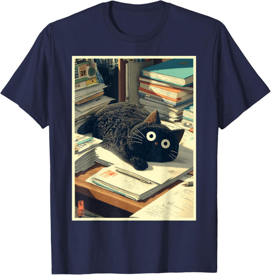 Cat Teacher Student School Last Day Books First 100th Day T-Shirt - T-Shirt | Navy
