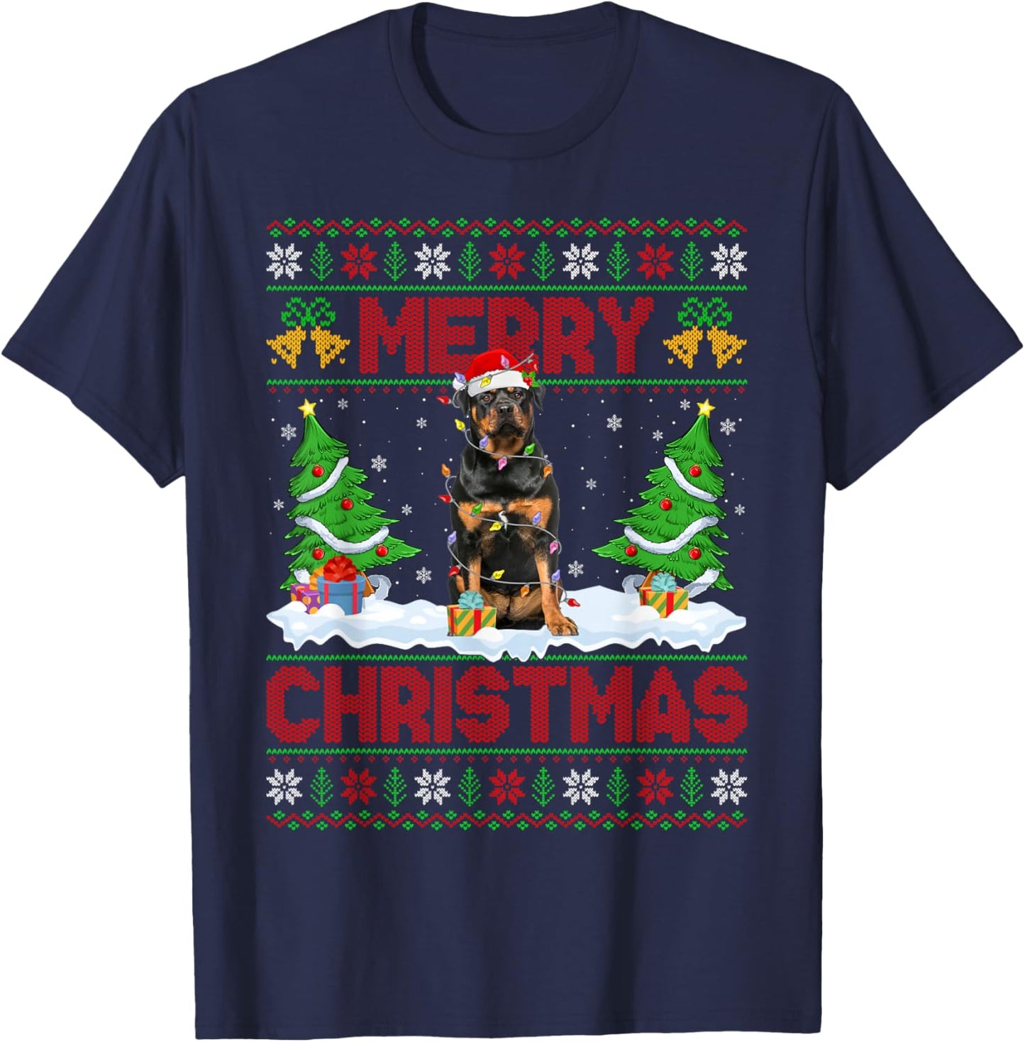 Rottweiler Ugly Xmas Sweater Funny Pet Dog Lover Christmas T-Shirt - T-Shirt | Navy