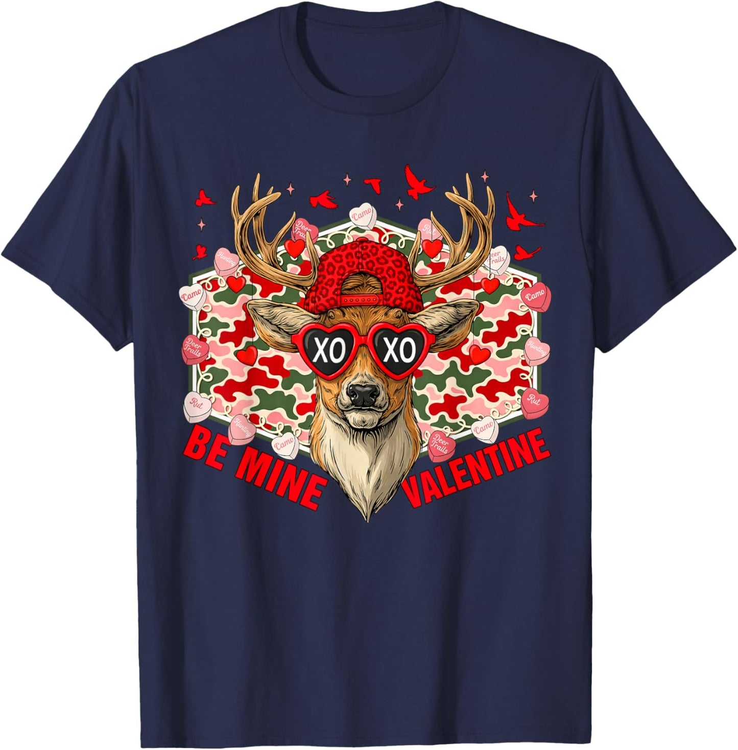 Be Mine Valentine XOXO Valentine Buck Deer Hunting Boys Kids T-Shirt - T-Shirt | Navy