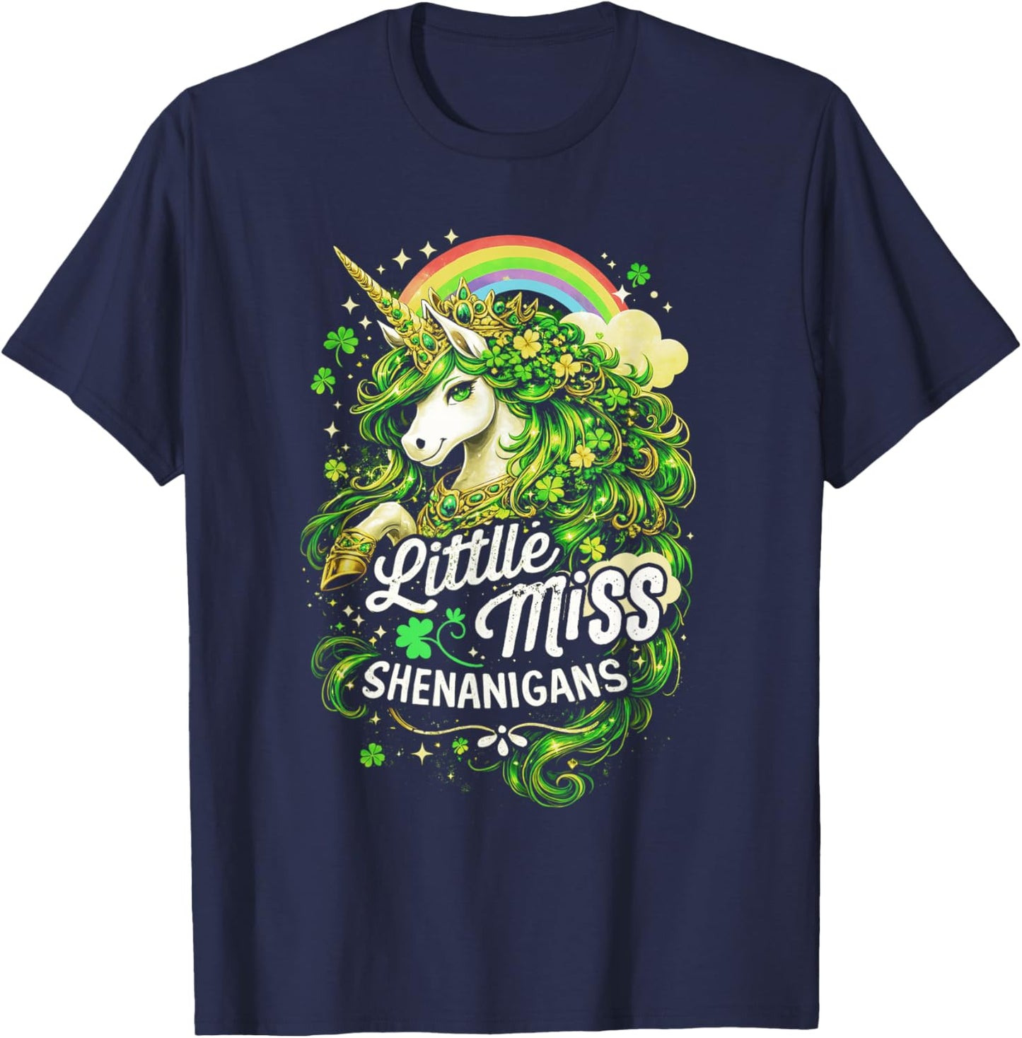 St Patricks Day Kids Girls Unicorn Little Miss Shenanigans T-Shirt - T-Shirt | Navy