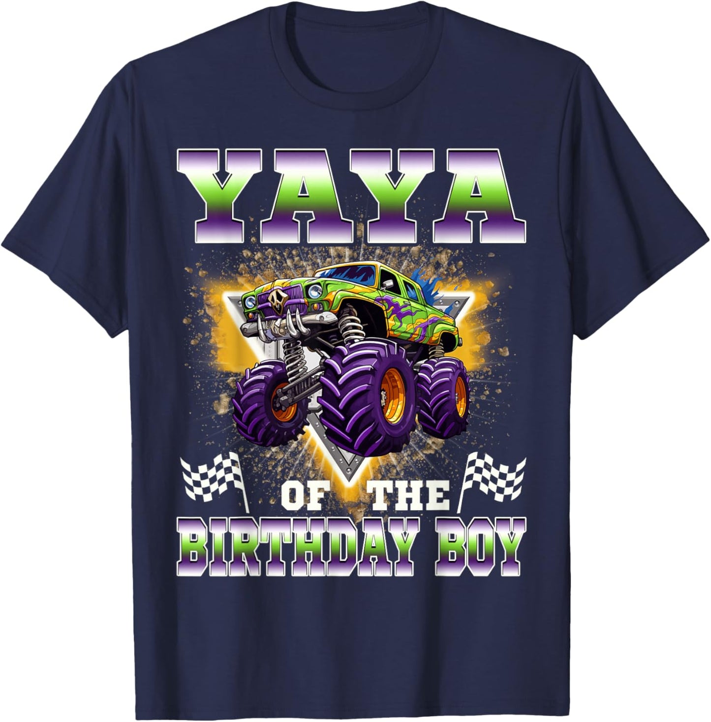 Yaya of The Birthday Boy Monster Truck Birthday Family T-Shirt - T-Shirt | Navy