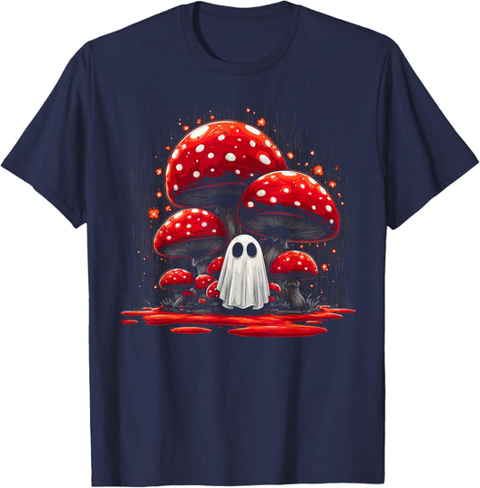 Spooky Mushroom Forest Ghost Cottagecore Halloween T-Shirt - T-Shirt | Navy