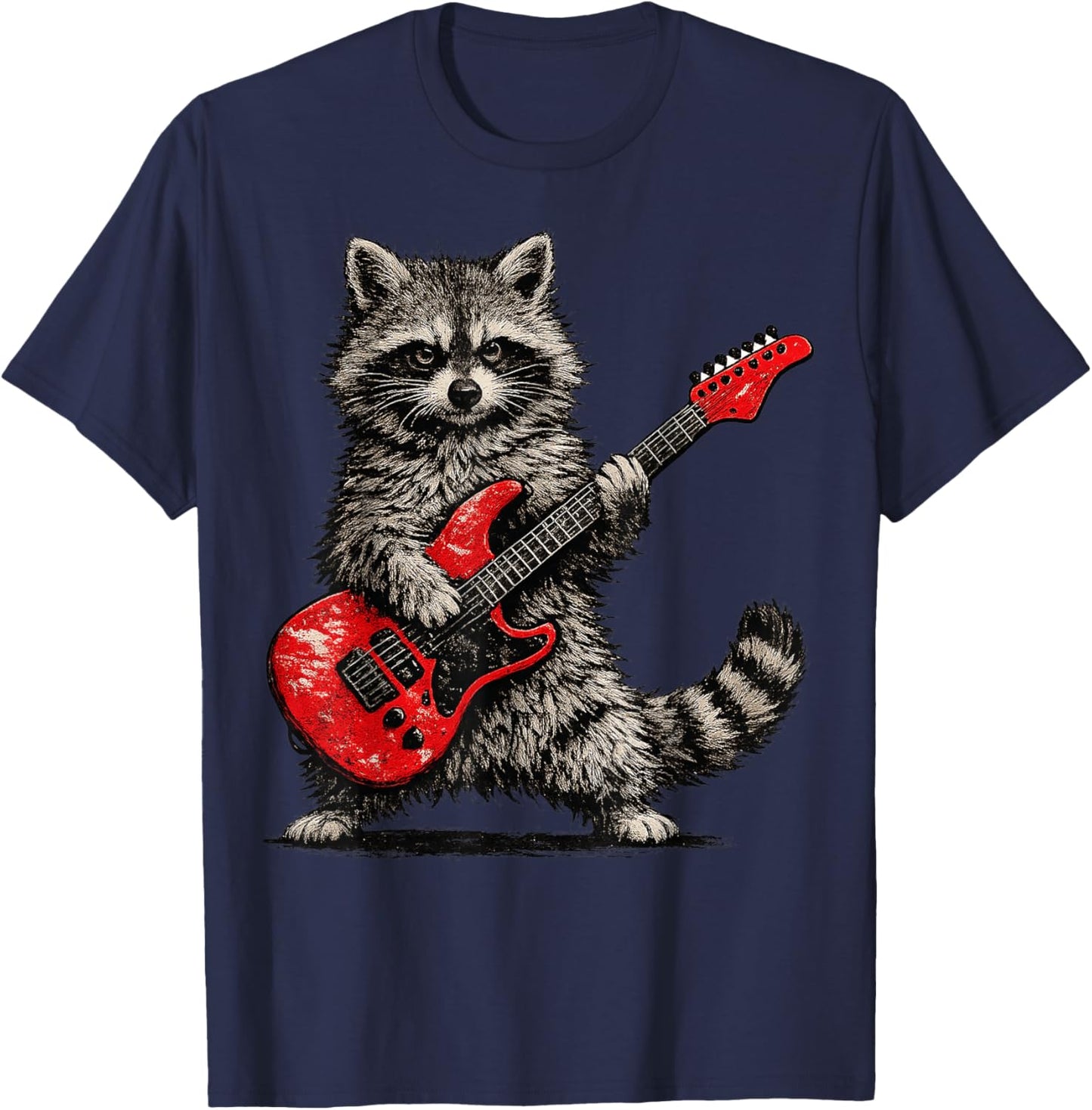 Funny Raccoon Playing Guitar Rock and Roll Gifts Men Women T-Shirt - T-Shirt | Navy