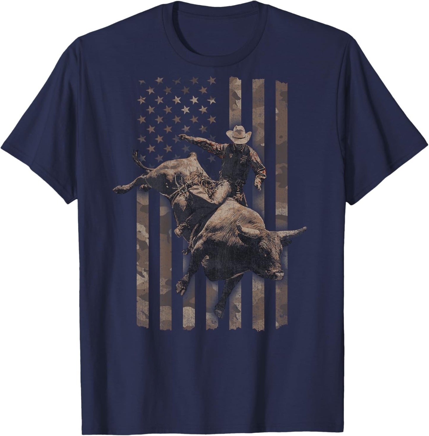 Rodeo American Flag (Design on Back) T-Shirt - T-Shirt | Navy