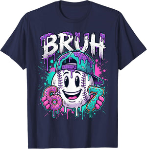 Bruh 67 Baseball Drip Boys Kids Six Seven Meme 6-7 Dripping T-Shirt - T-Shirt | Navy