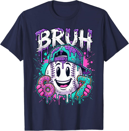 Bruh 67 Baseball Drip Boys Kids Six Seven Meme 6-7 Dripping T-Shirt - T-Shirt | Navy