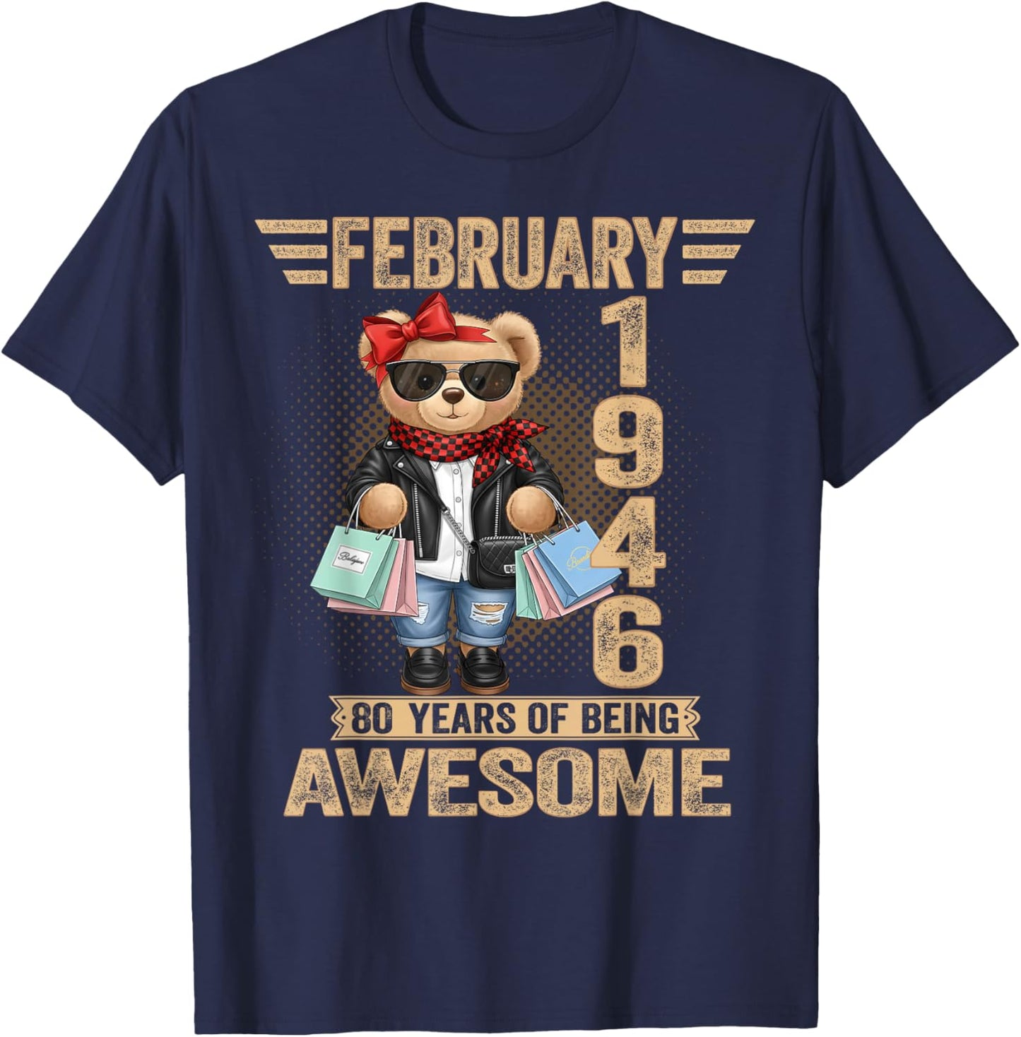 80 Year Old February 1946 Teddy Bear 80th Birthday Women T-Shirt - T-Shirt | Navy
