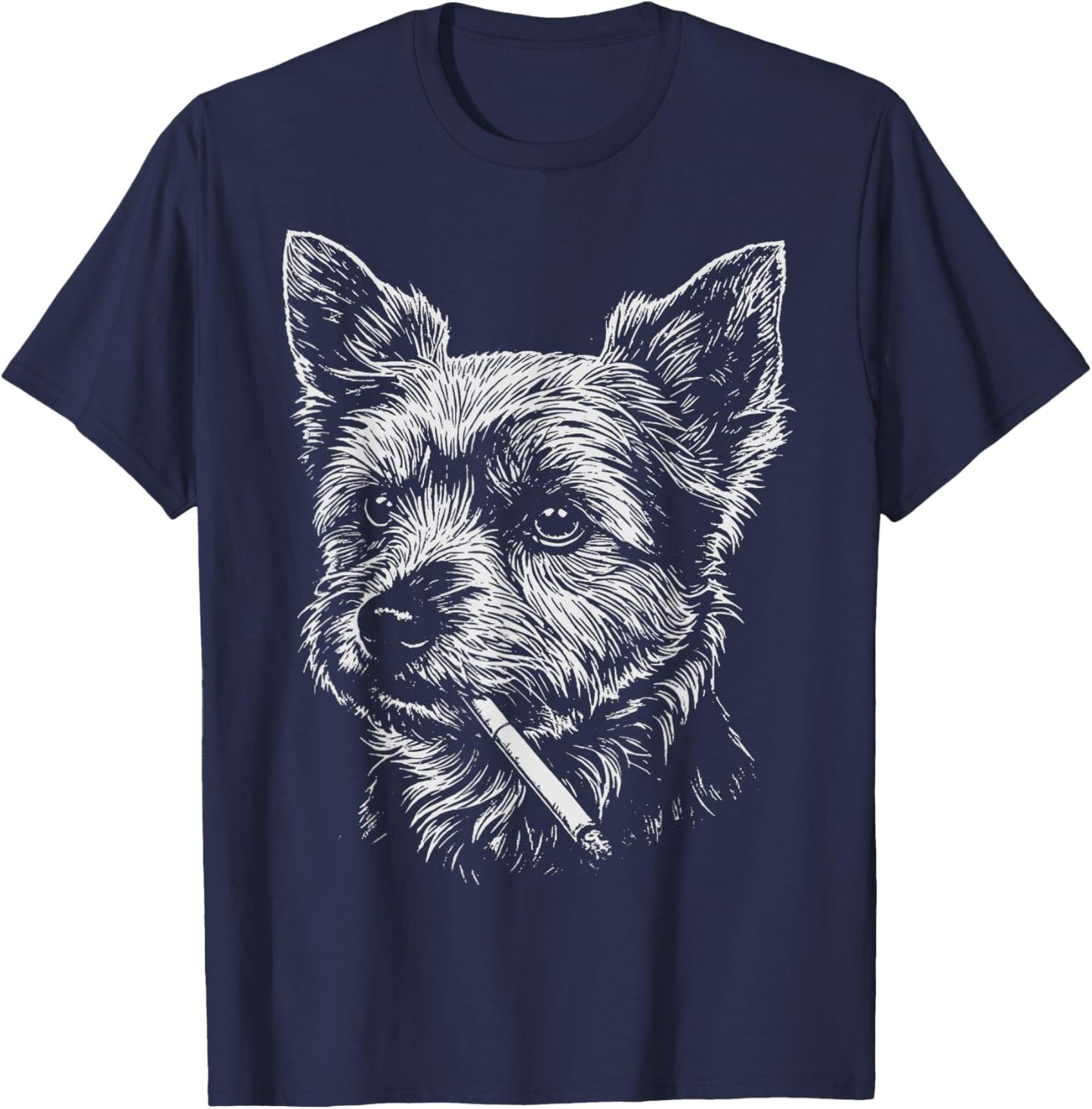 Yorkie Meme Funny Dog Smoking Cigarette T-Shirt - T-Shirt | Navy