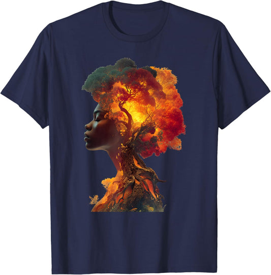 Black History Afro Woman Tree Roots Nature Art Heritage T-Shirt - T-Shirt | Navy