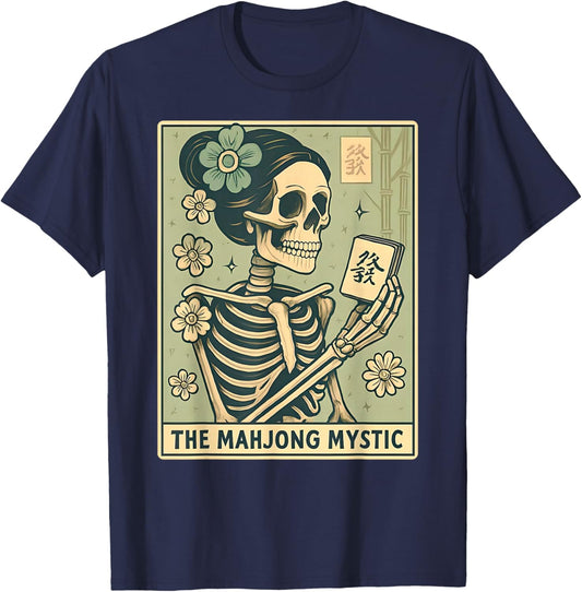 Mahjong Tarot Card Funny Skeleton Matching Mahjong Club T-Shirt - T-Shirt | Navy