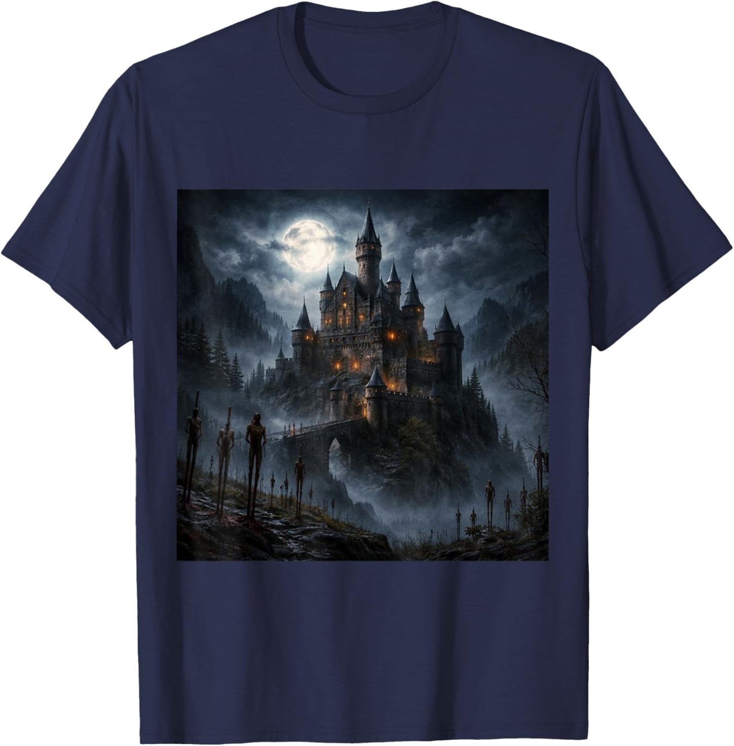 Vlad The Impaler Dark Medieval Castle Art T-Shirt - T-Shirt | Navy