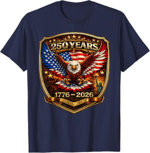 Patriotic Eagle and Flag 250 Years 1776-2026 250th Birthday T-Shirt - T-Shirt | Navy