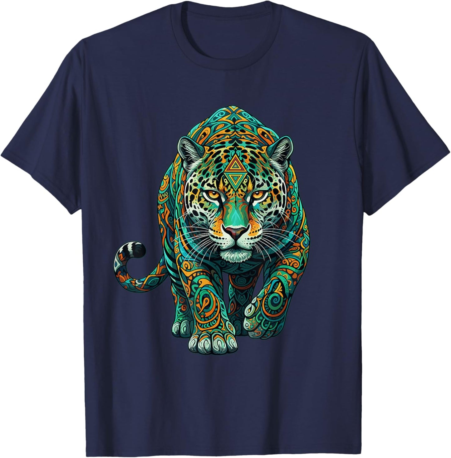 Mandala Spiritual Jaguar Zen Art Mindfulness Wisdom Yoga T-Shirt - T-Shirt | Navy