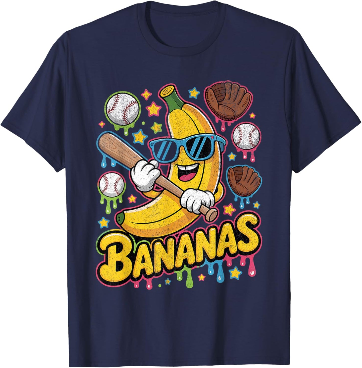 Banana Funny Baseball Drip Kids Youth Boys Girls Sport Teens T-Shirt - T-Shirt | Navy