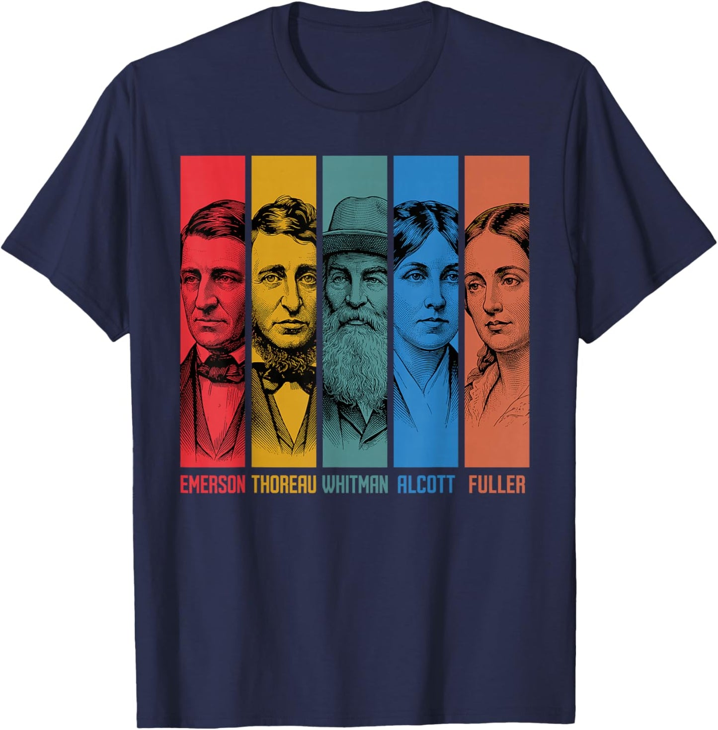 American Transcendentalists Emerson Thoreau Whitman Authors T-Shirt - T-Shirt | Navy