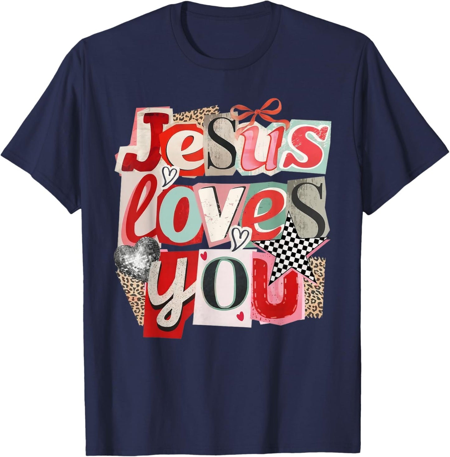 Jesus Loves You Retro Valentine Jesus Bible Verse Design T-Shirt - T-Shirt | Navy