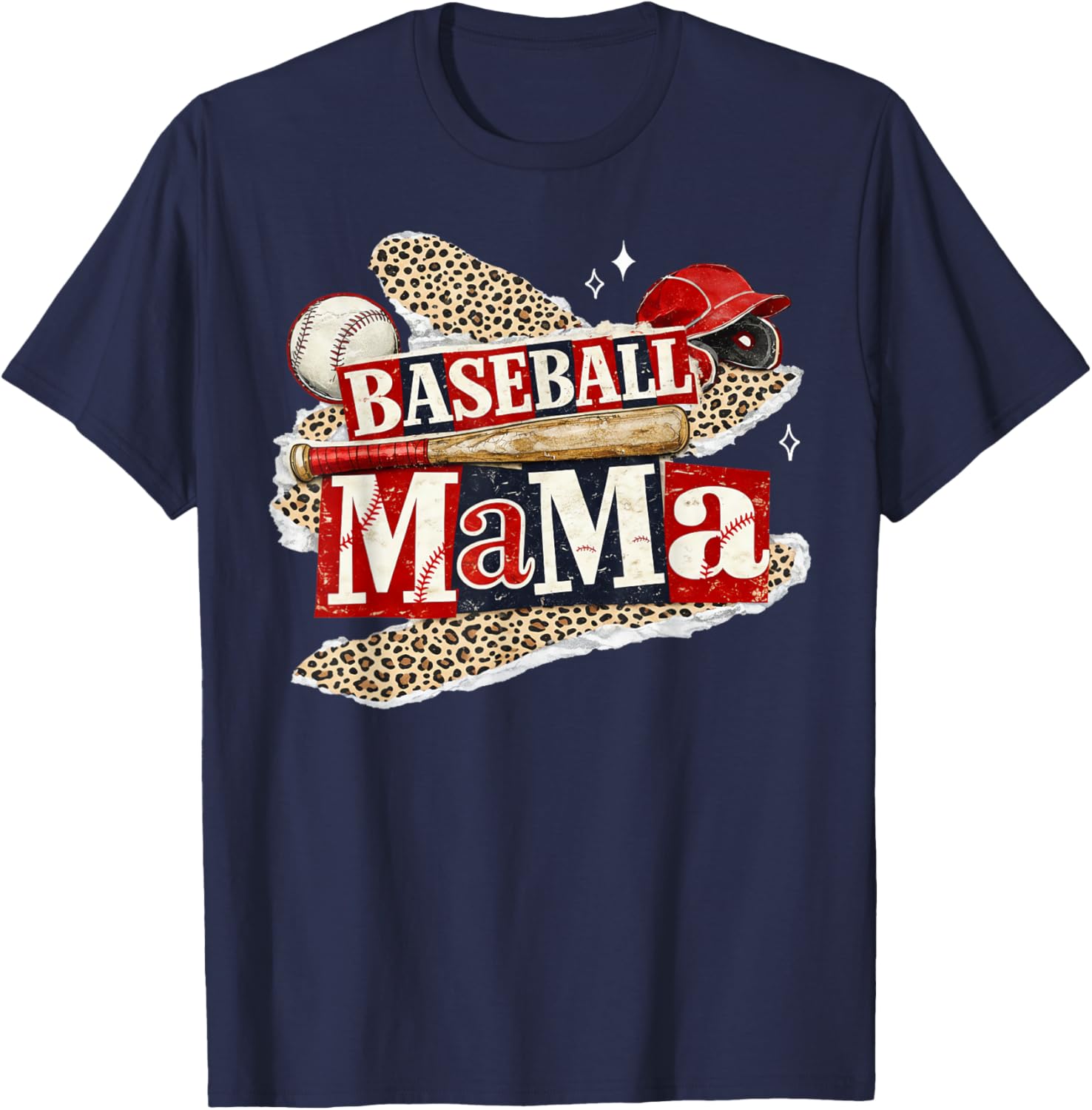 Baseball Mama Leopard Game Day Baseball Season for Mom Women T-Shirt - T-Shirt | Navy